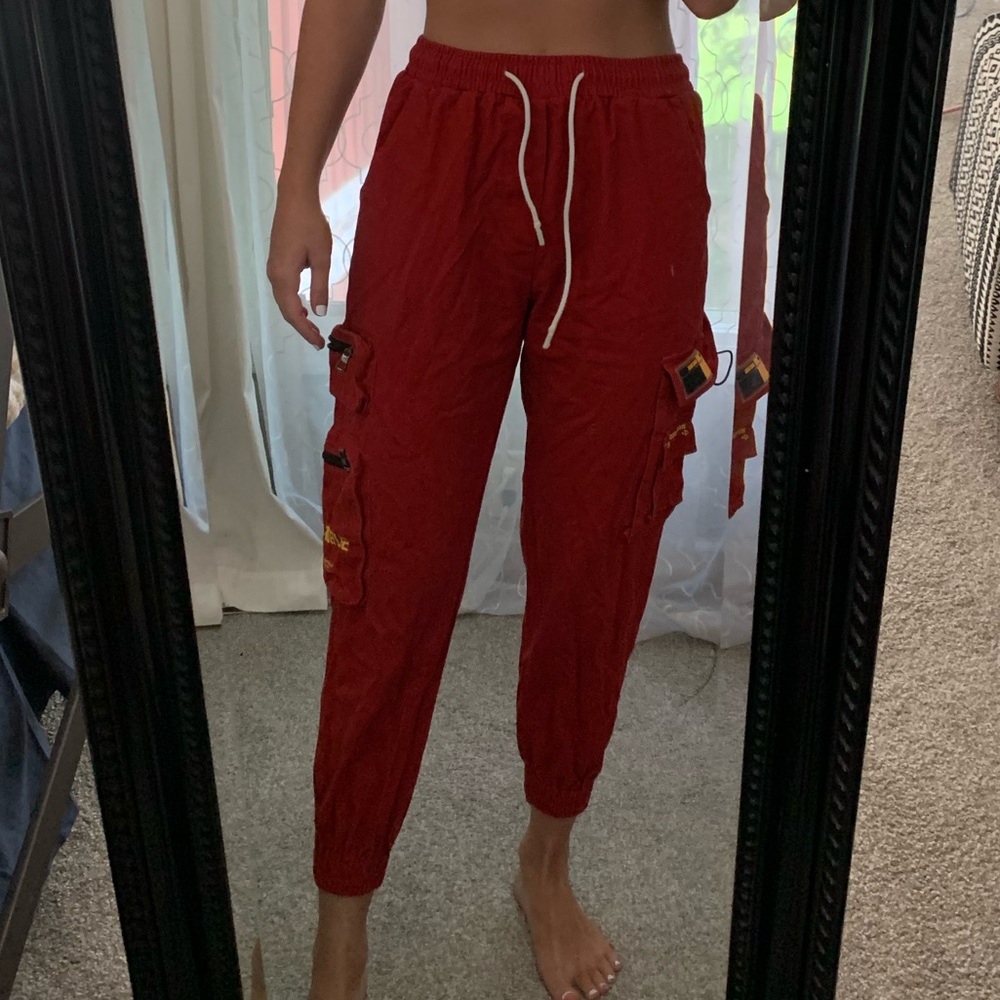 Red cargo pants